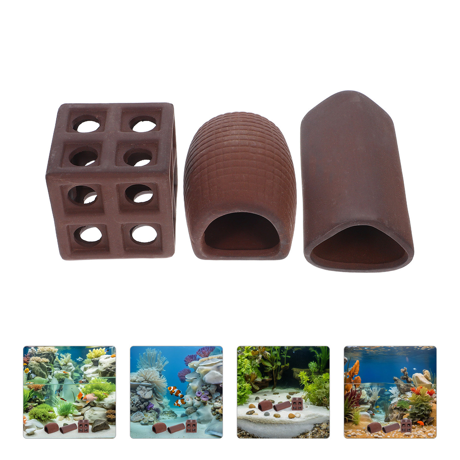 3Pcs Aquarium Decorative Rocke - Hide Cave Ceramic ulasan dan harga